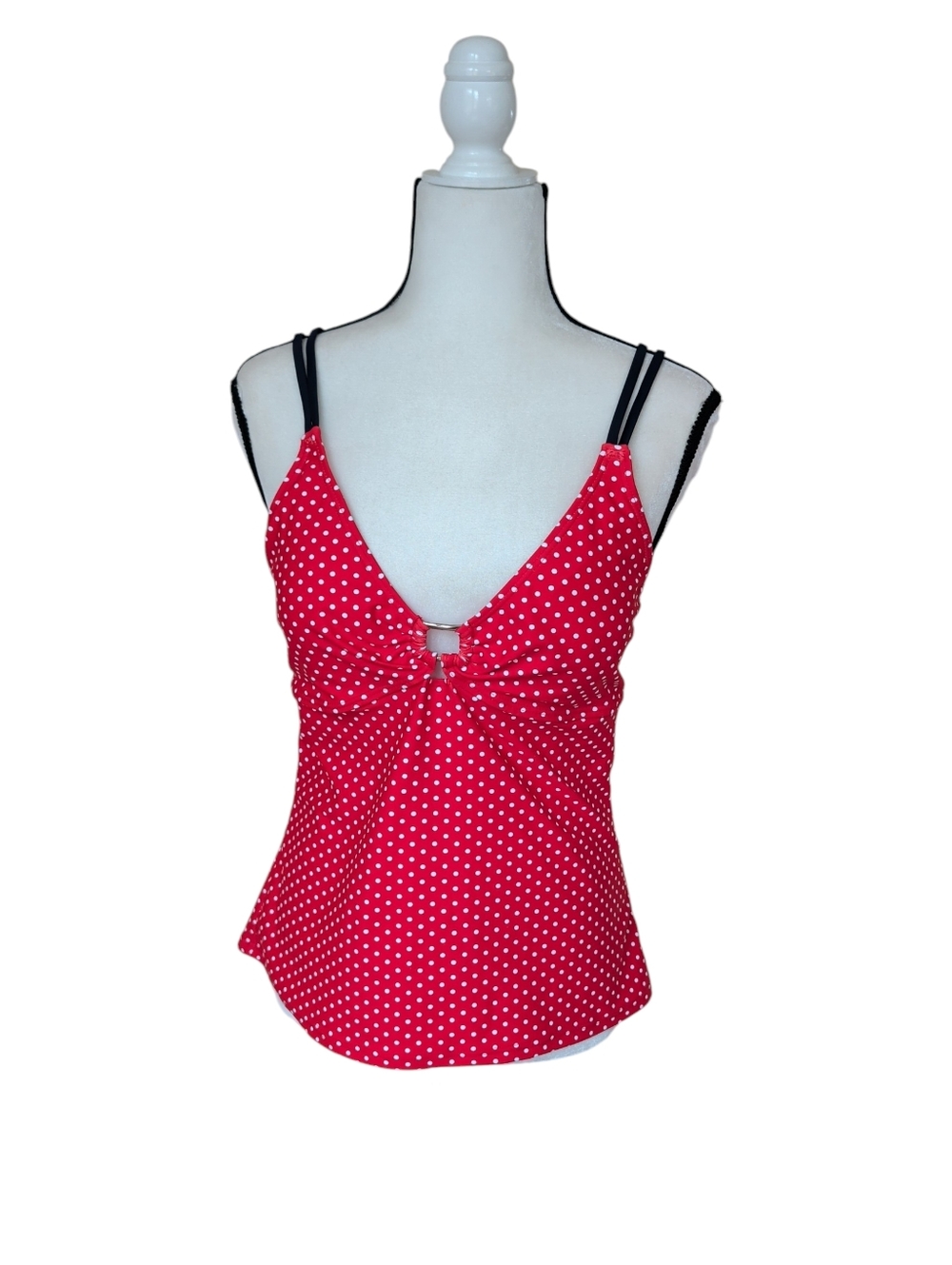 Beach Diva Polka Dot Padded Swim Tankini Top 12 Red White Blue